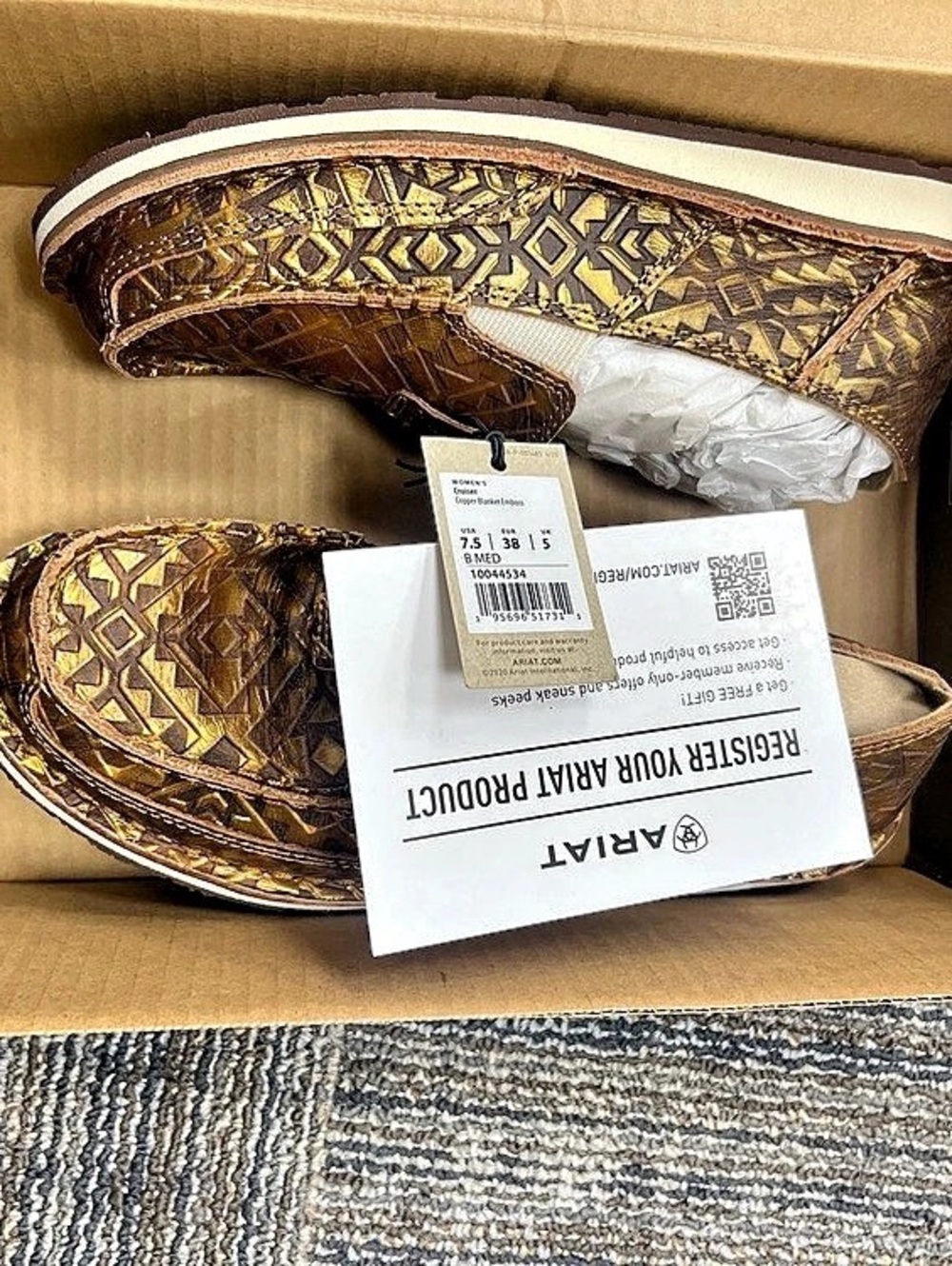 Ariat Cruiser Women's Geometric Mules Brown US 7.5 NWT gold and brown69.00